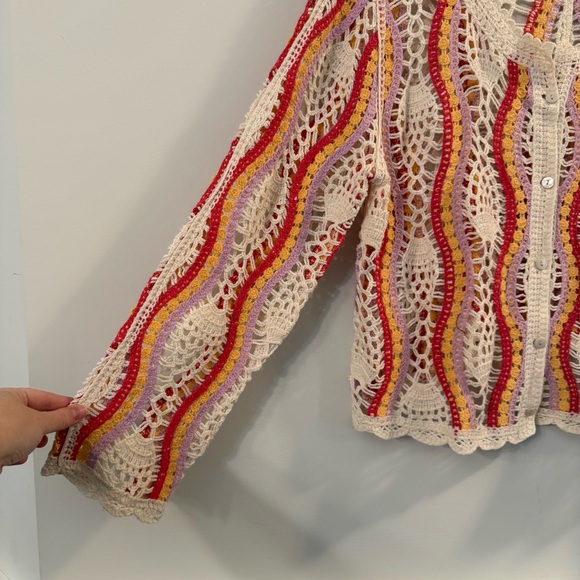 Women’s Tribal Jeans pink multi color Crochet Button-Front Cardigan - Picture 2 of 6